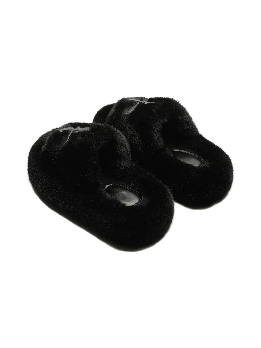 MMLQJD | Black Fuzzy Platform Slide Slippers