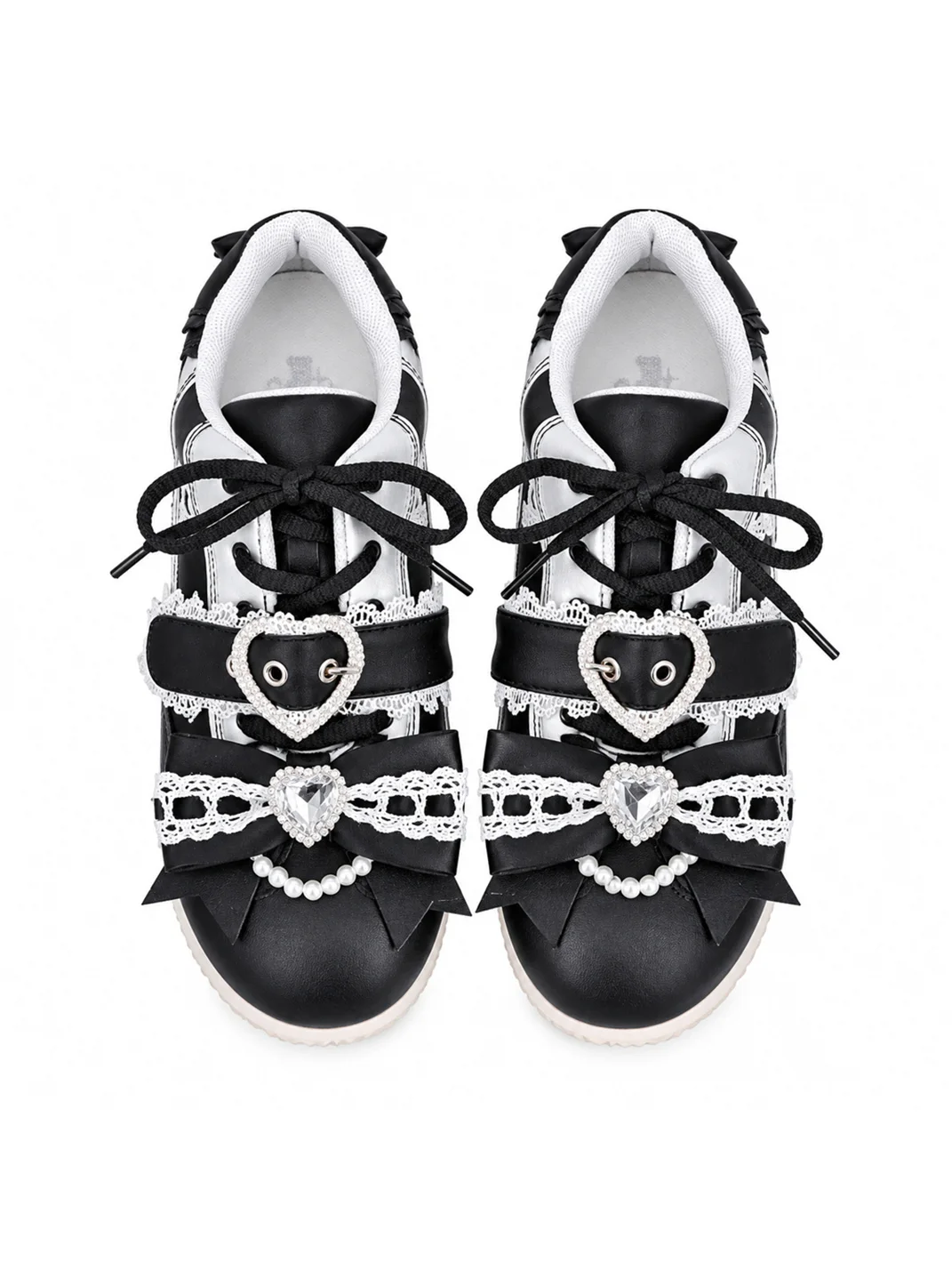 Transfer Student | Lace-Up Rhinestone Bow Low-Heel Sneakers