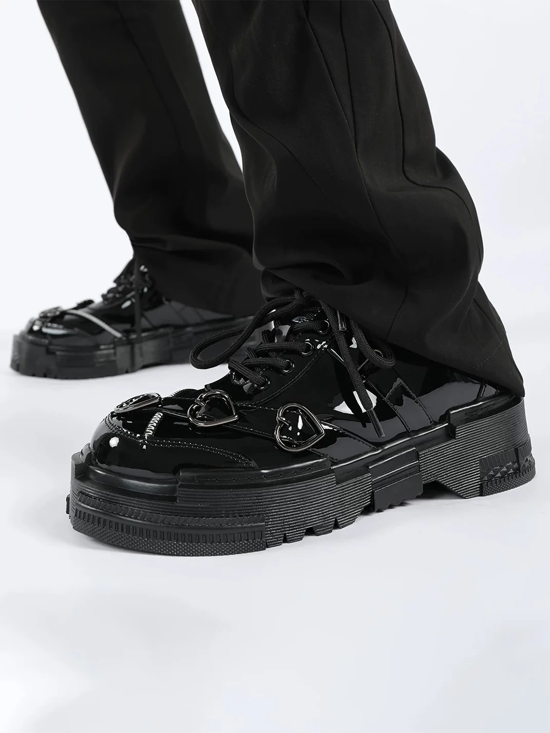 EMYLD | Black Heart Platform Leather Shoes