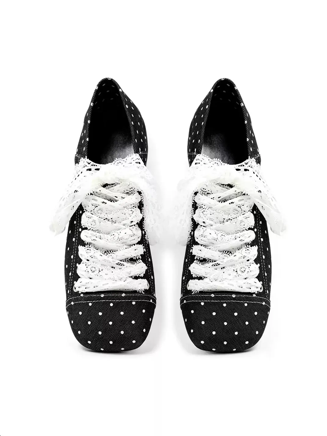 PINJIAHUI | Polka Dot Lace-Up Square-Toe Low-Heel Mary Janes
