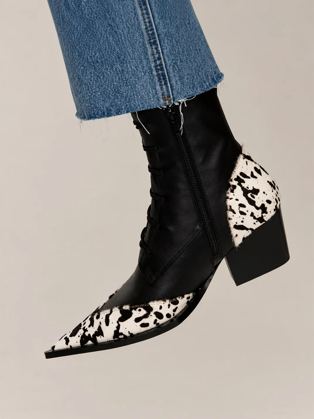 Angel | Pointed Toe Colorblock Side Zip Ankle Boots