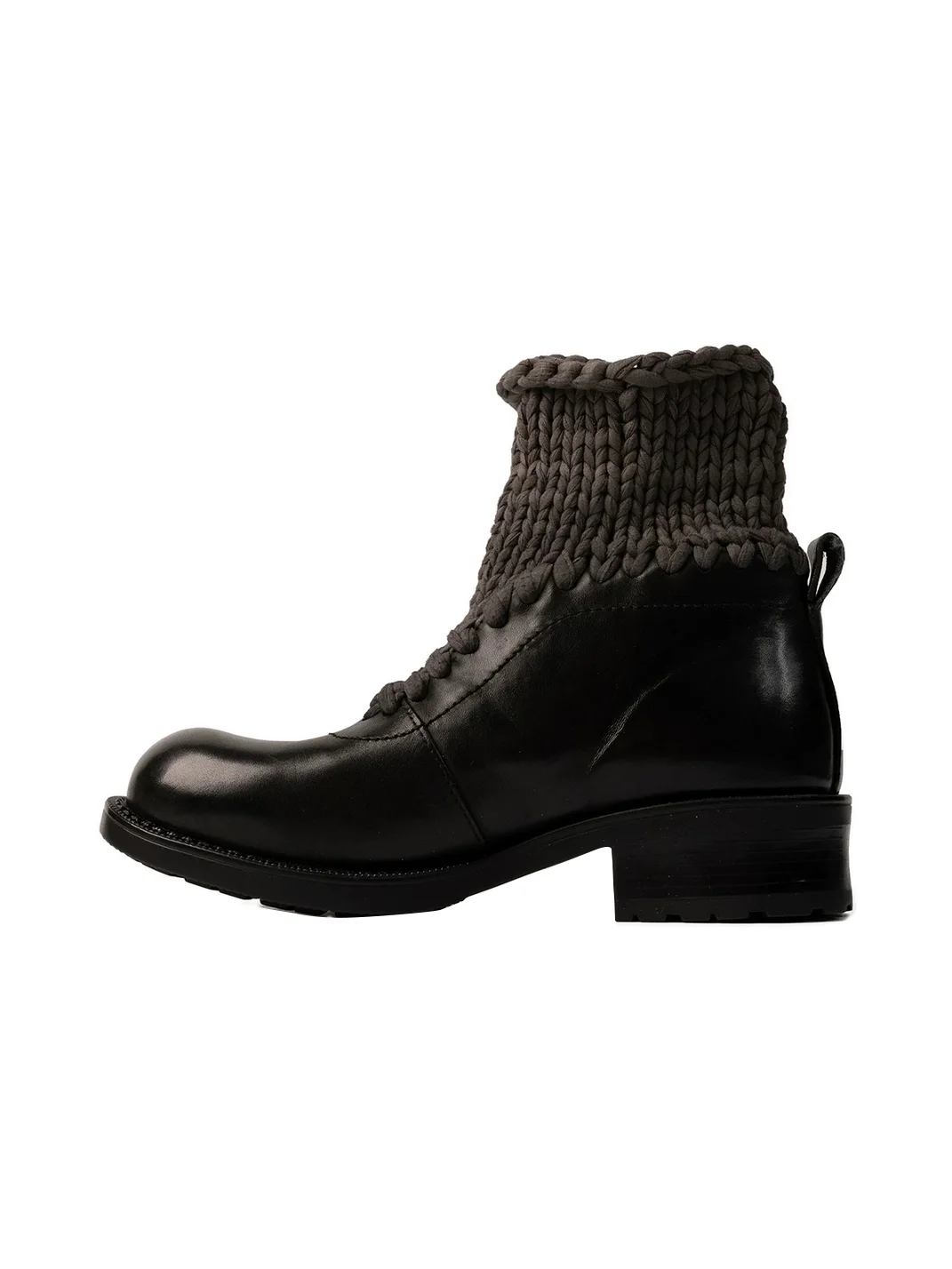 ZHUDAGE | Knit Panel Horsehide Chelsea Ankle Boots