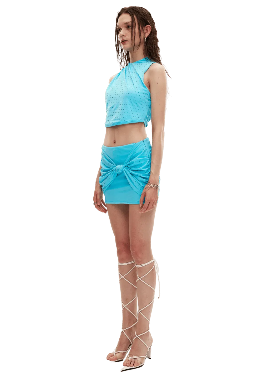 Elastic Rhinestone Low Waist Mini Skirt