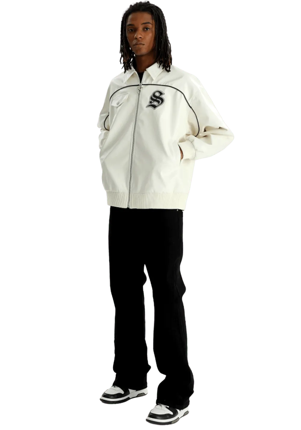 NESA Embroidered Faux Leather Jacket