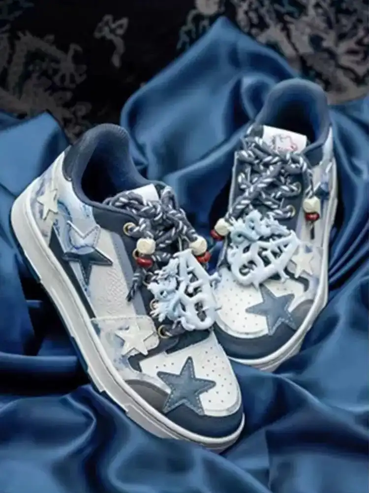 KAALIXTO丨Retro Star Sneakers-Blue And White Porcelain