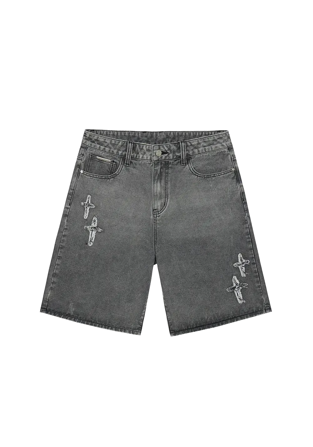CLEARANCE丨Patchwork Cross Star Embroidered Denim Shorts