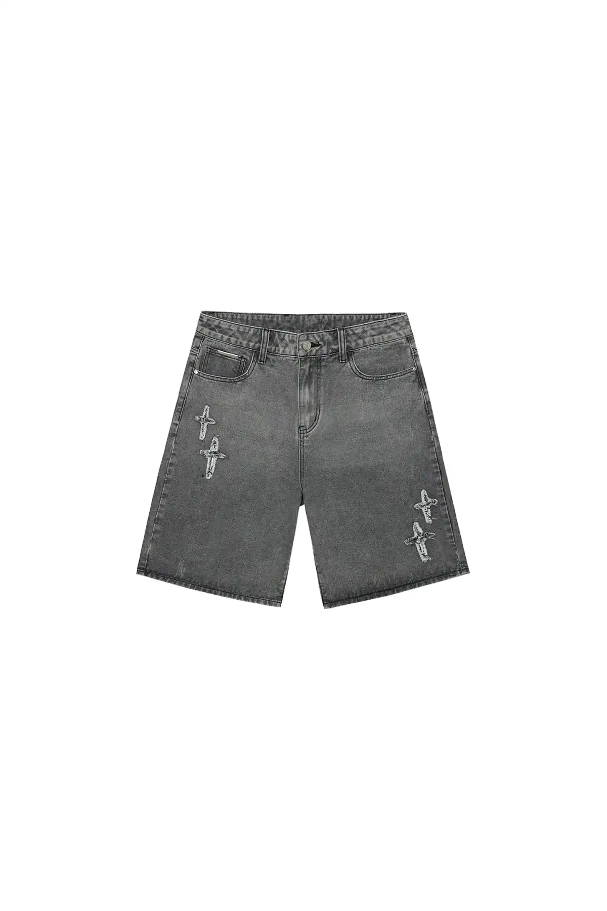 CLEARANCE丨Patchwork Cross Star Embroidered Denim Shorts