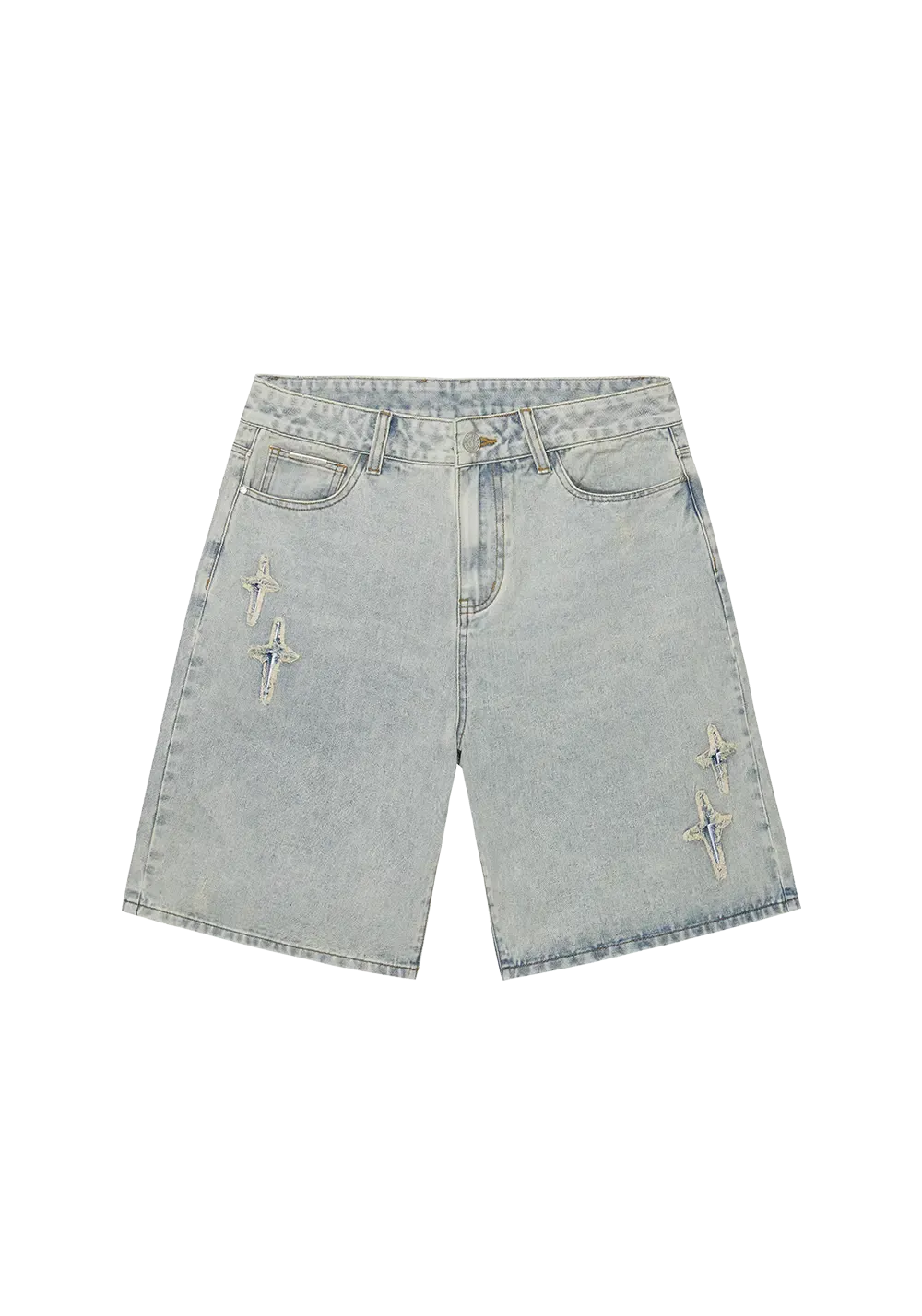 CLEARANCE丨Patchwork Cross Star Embroidered Denim Shorts