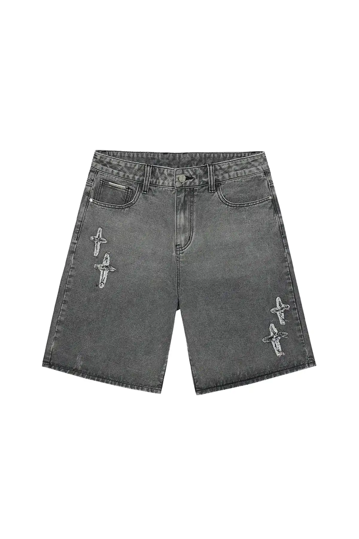 CLEARANCE丨Patchwork Cross Star Embroidered Denim Shorts