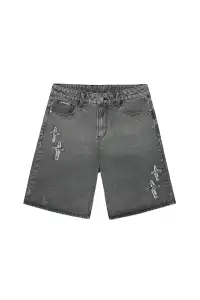 CLEARANCE丨Patchwork Cross Star Embroidered Denim Shorts