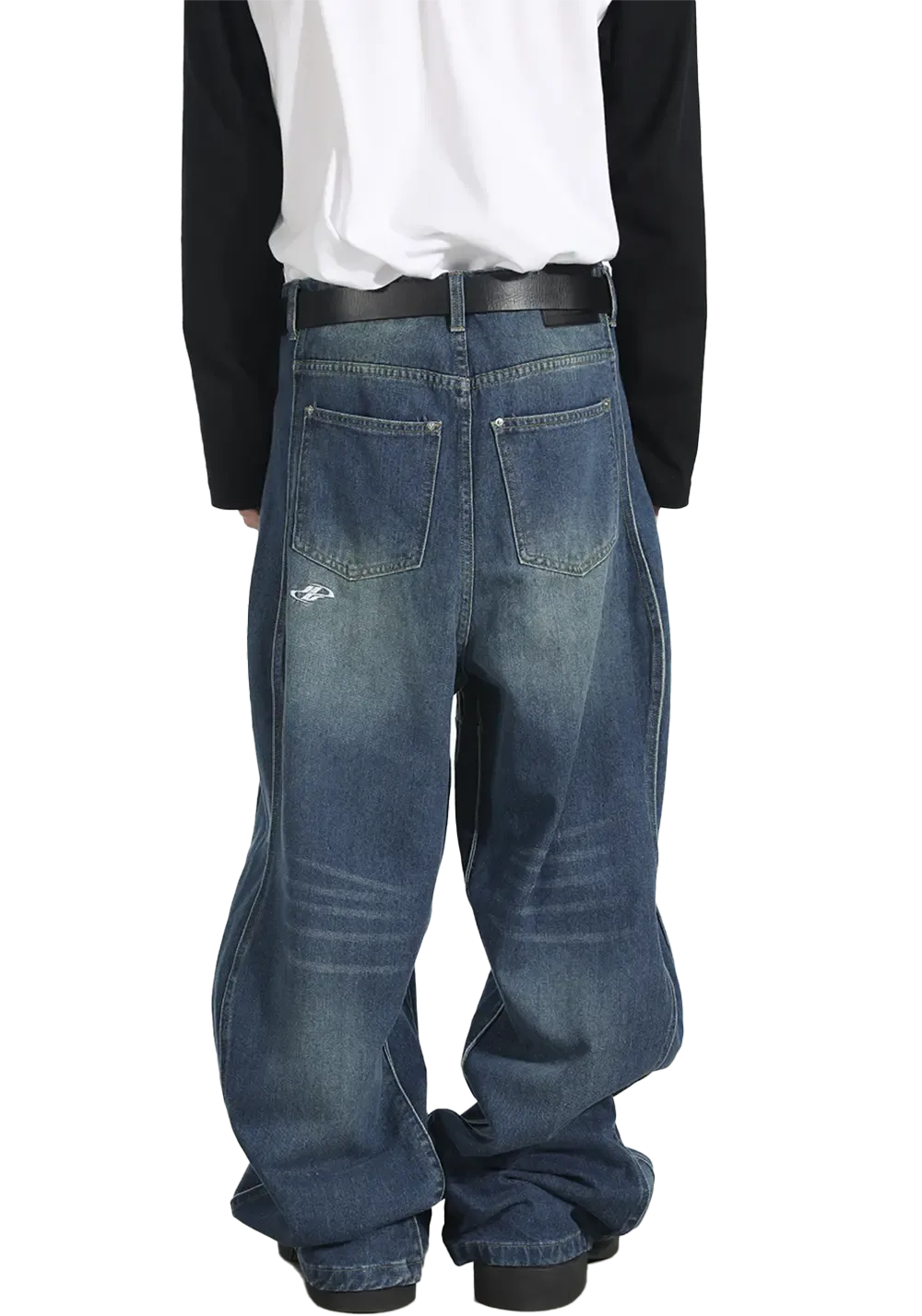 Three-Dimensional Twisted Wave Embroidered Washed Denim Trousers