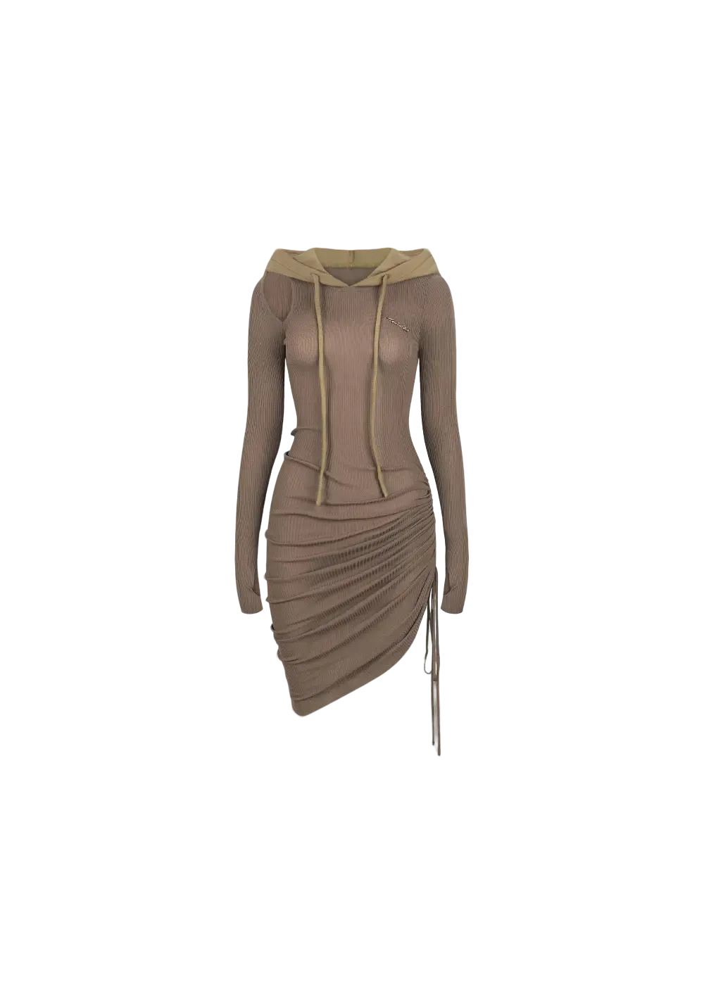 Slim Fit Hooded Off-Shoulder Long-Sleeve Dress