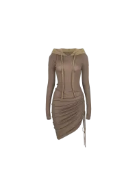 Slim Fit Hooded Off-Shoulder Long-Sleeve Dress