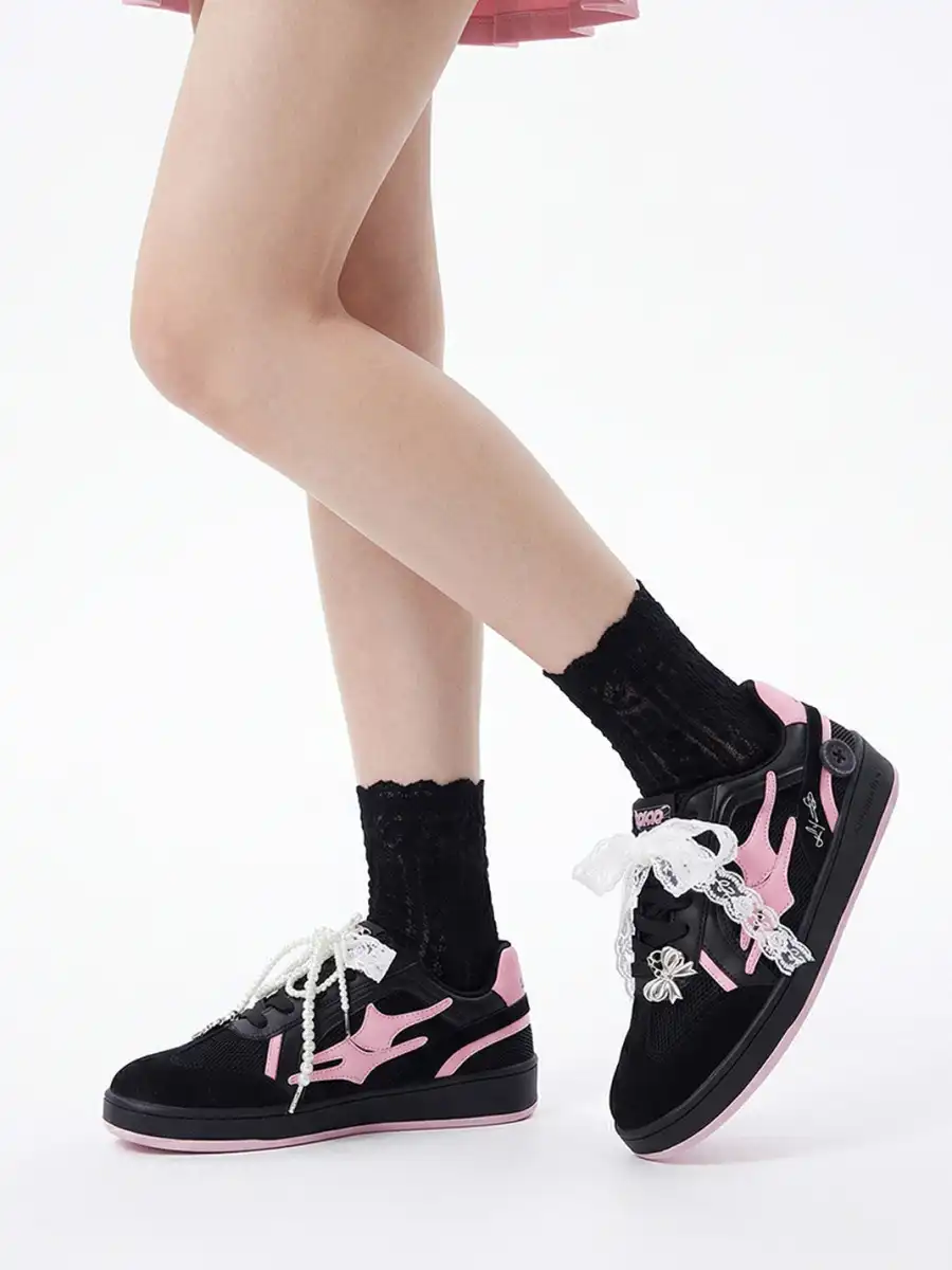 KILLWINNER丨Retro Training Sneaker-Black Pink Bow - 2