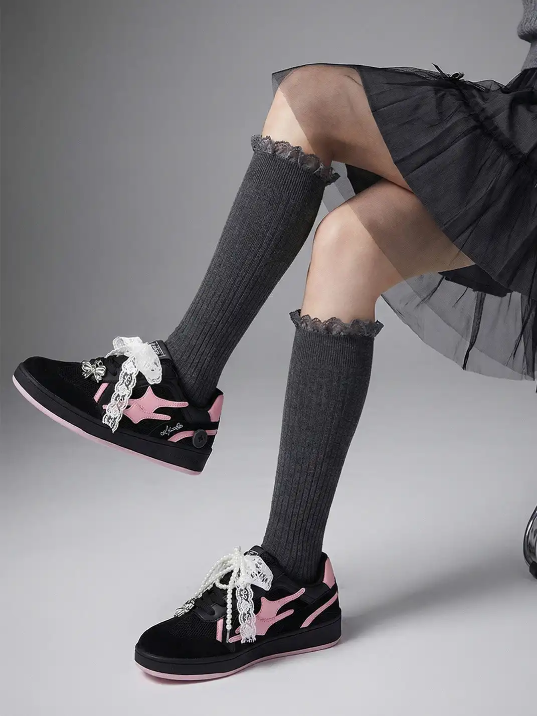 KILLWINNER丨Retro Training Sneaker-Black Pink Bow
