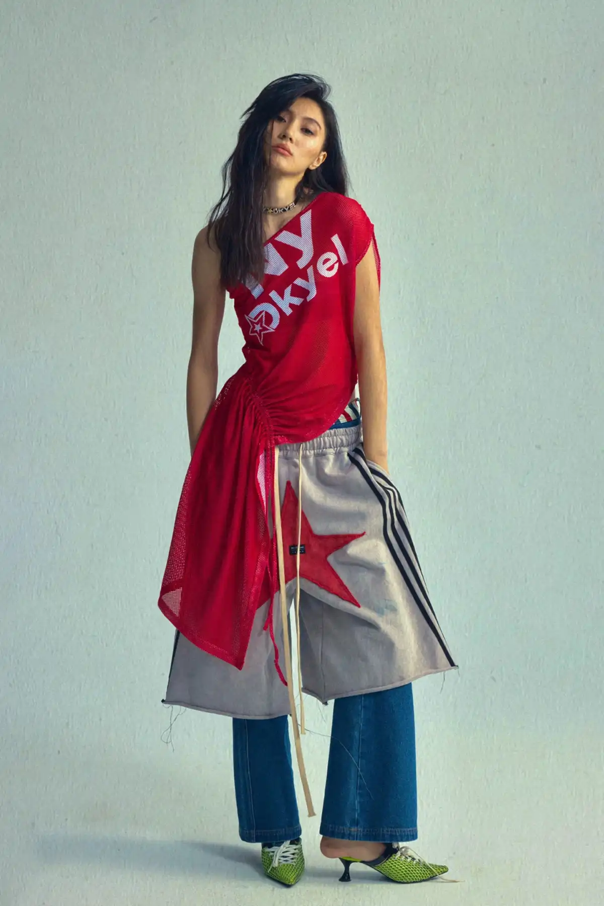 Asym Print Drawstring Tee