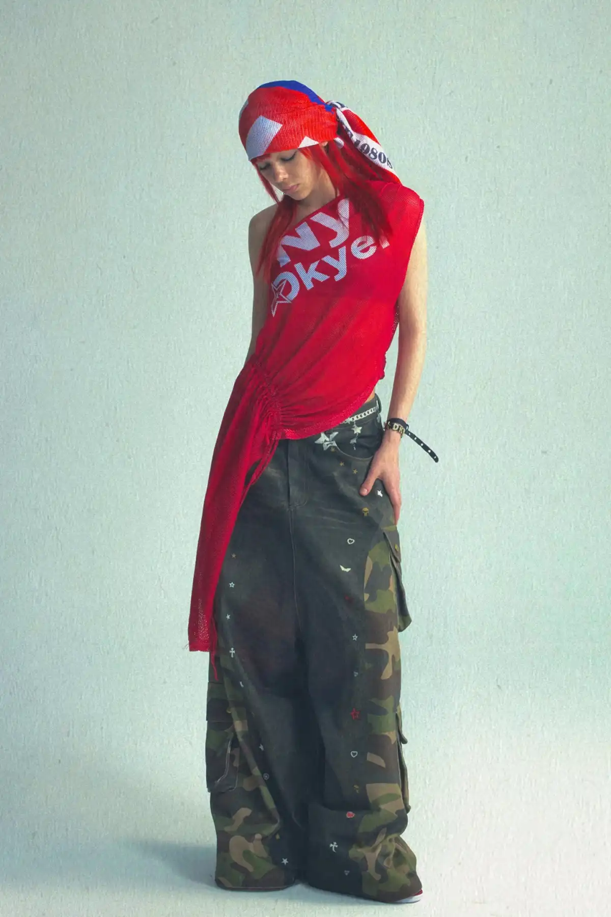 Asym Print Drawstring Tee