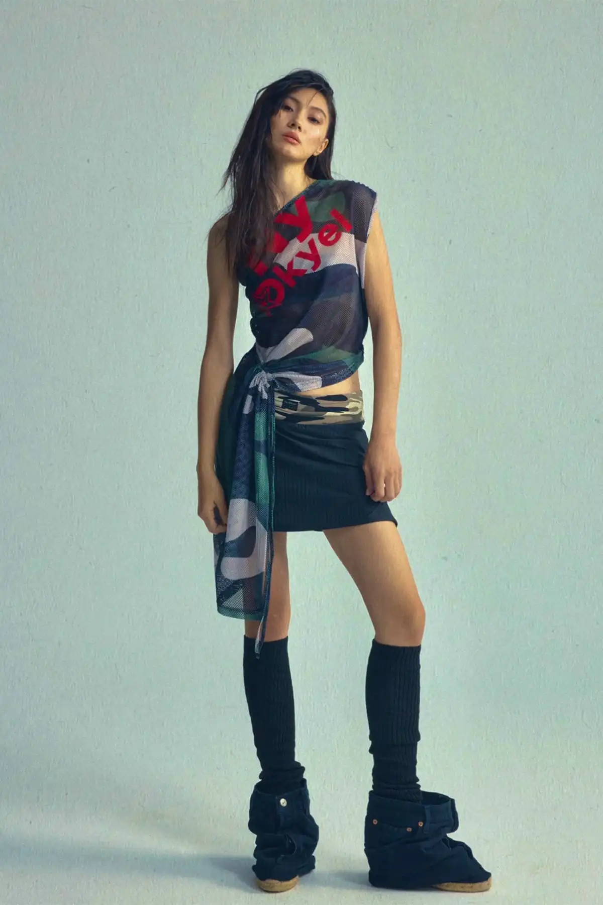 Asym Print Drawstring Tee