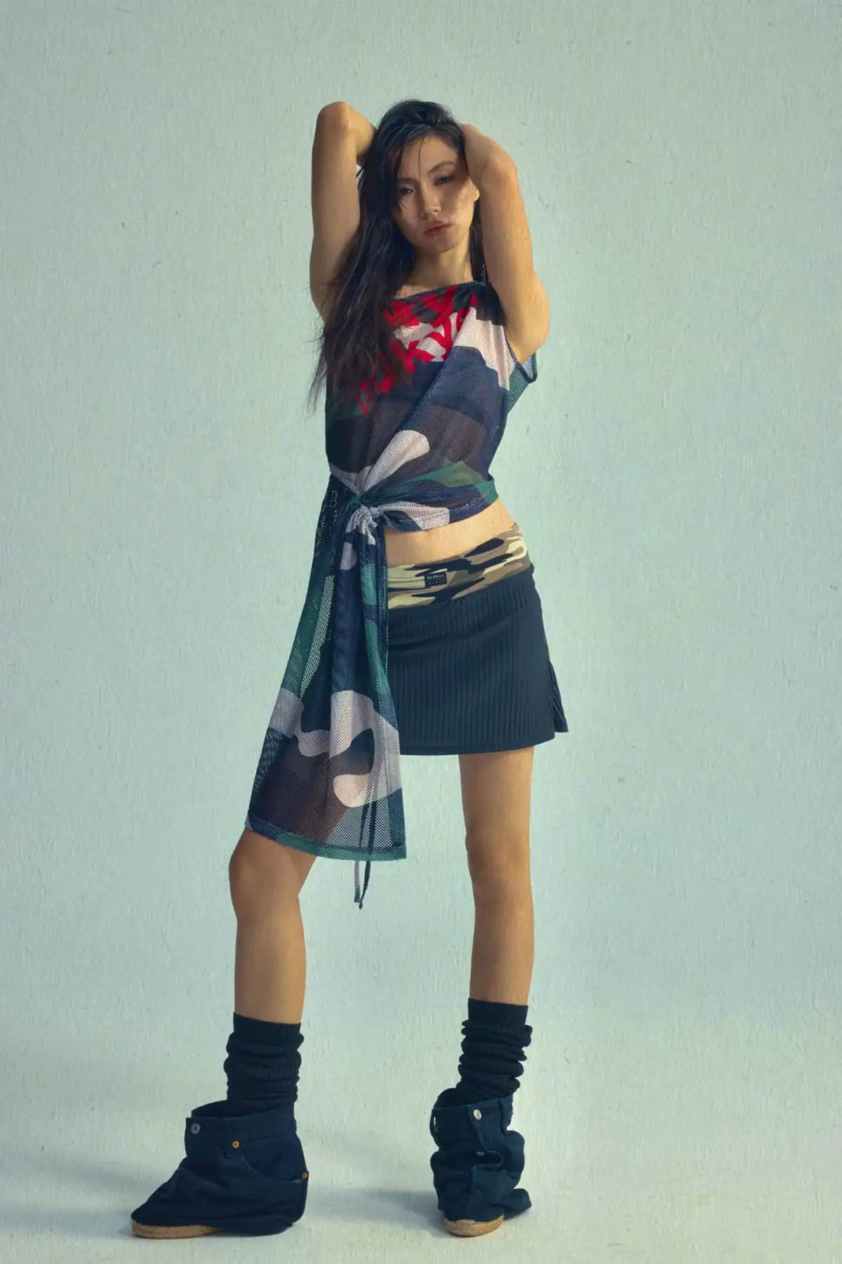 Asym Print Drawstring Tee