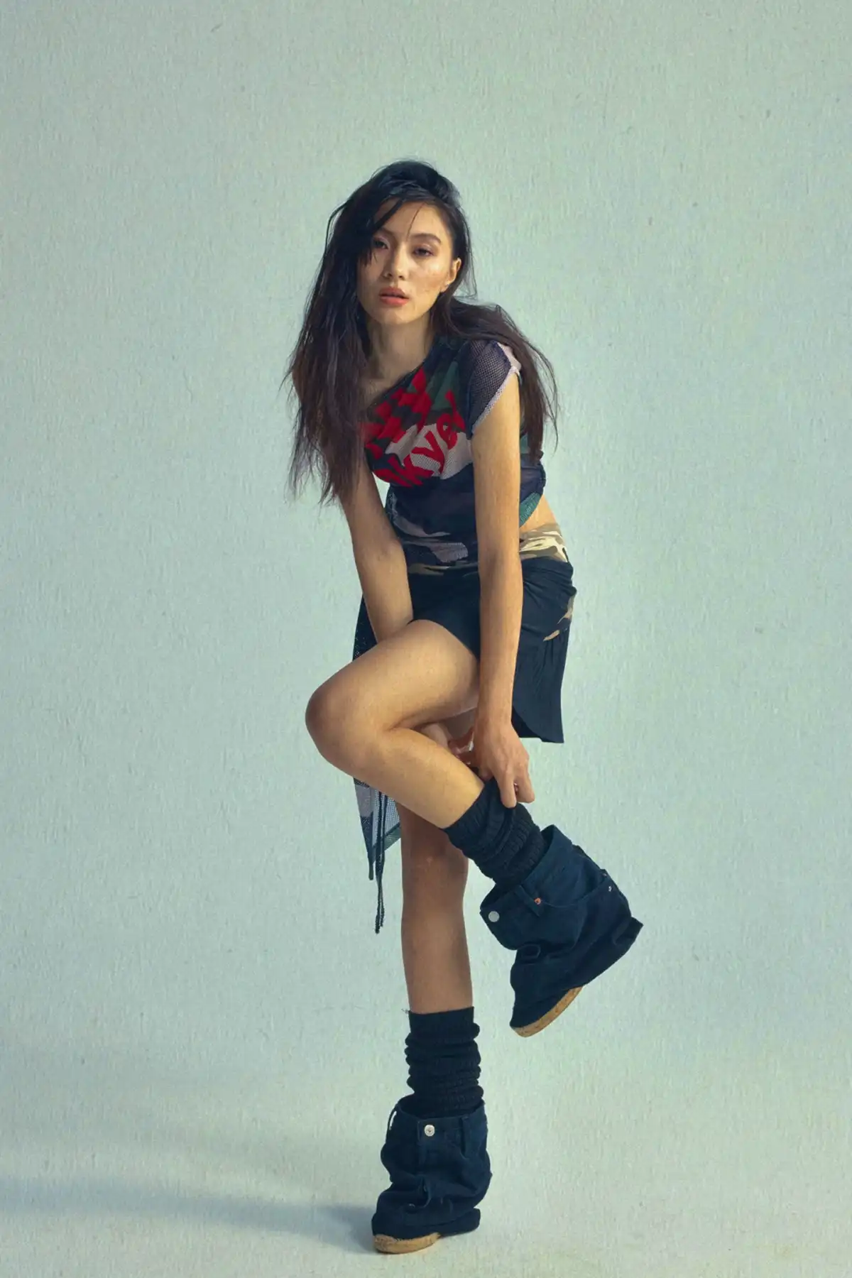 Asym Print Drawstring Tee