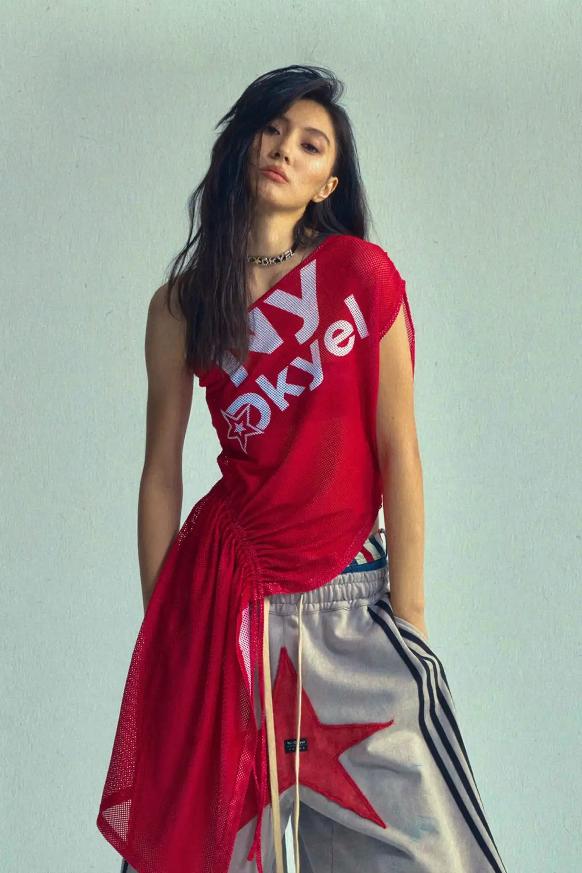 Asym Print Drawstring Tee