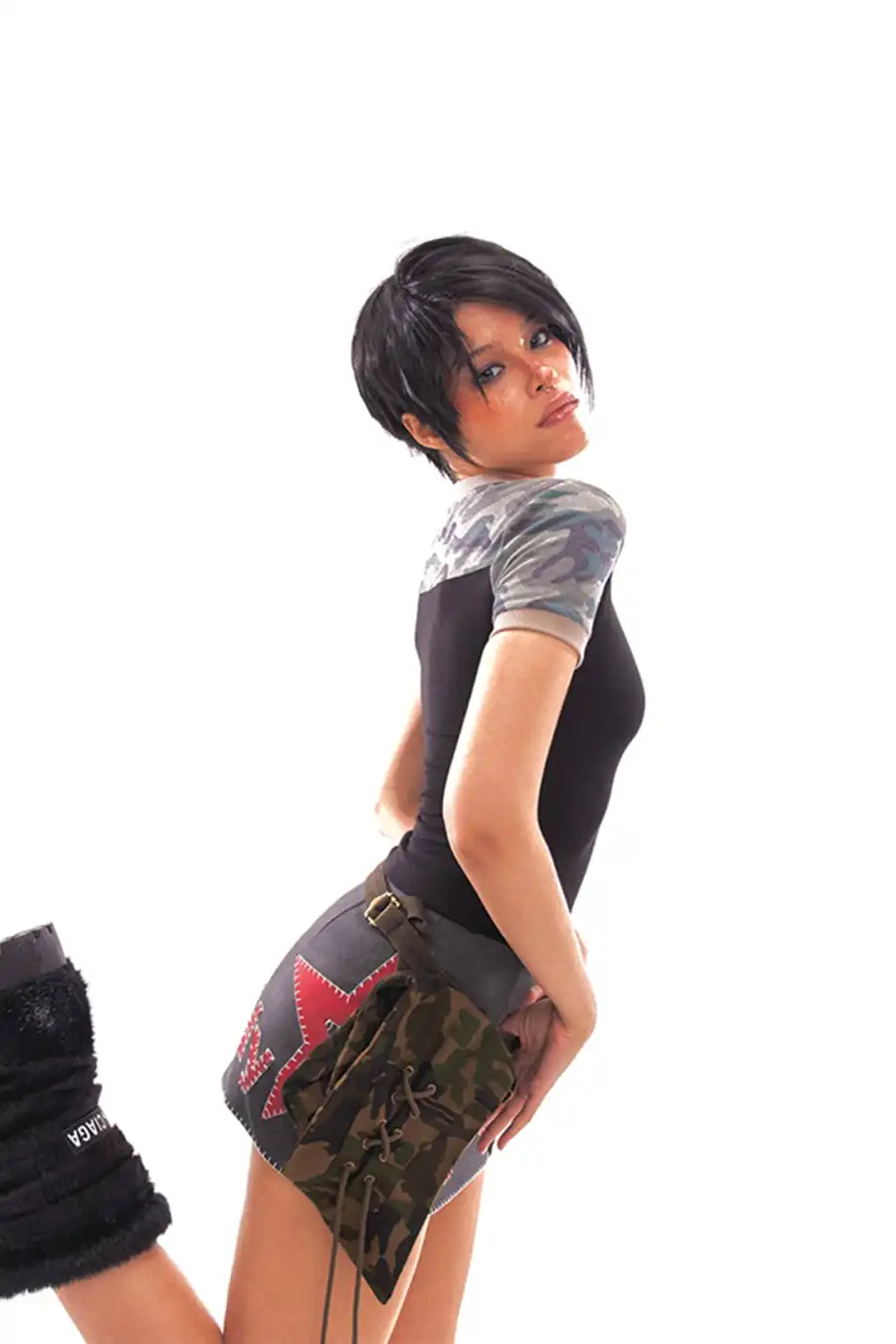 Star Logo Leather Contrast Skirt - 4