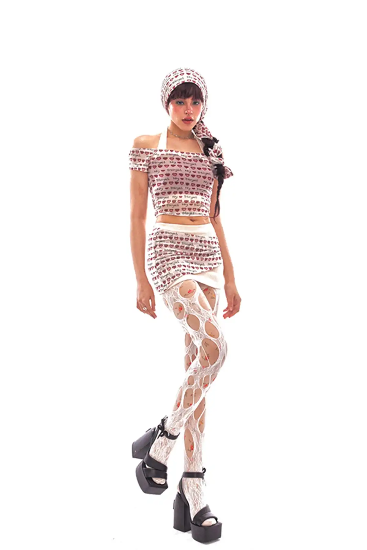 Strawberry Print Mesh Skirt