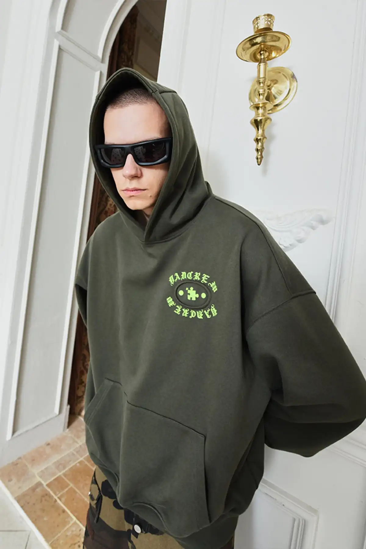 YADcrew | Gothic Hole Hooded Hip-hop Pocket Versatile Sweatshirt