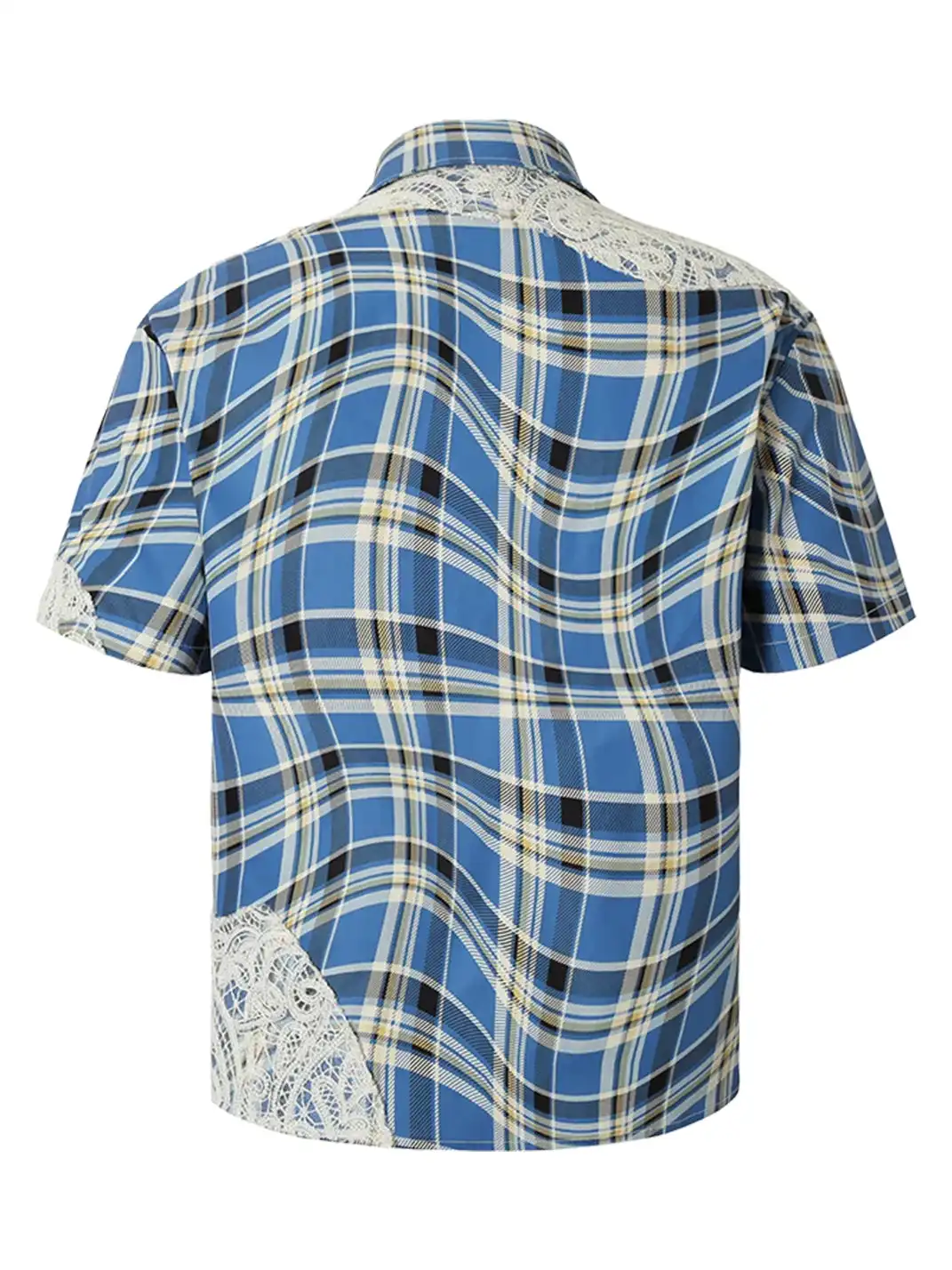 YADcrew | Plaid Lace Stitching Trendy Loose Short-Sleeved Shirt