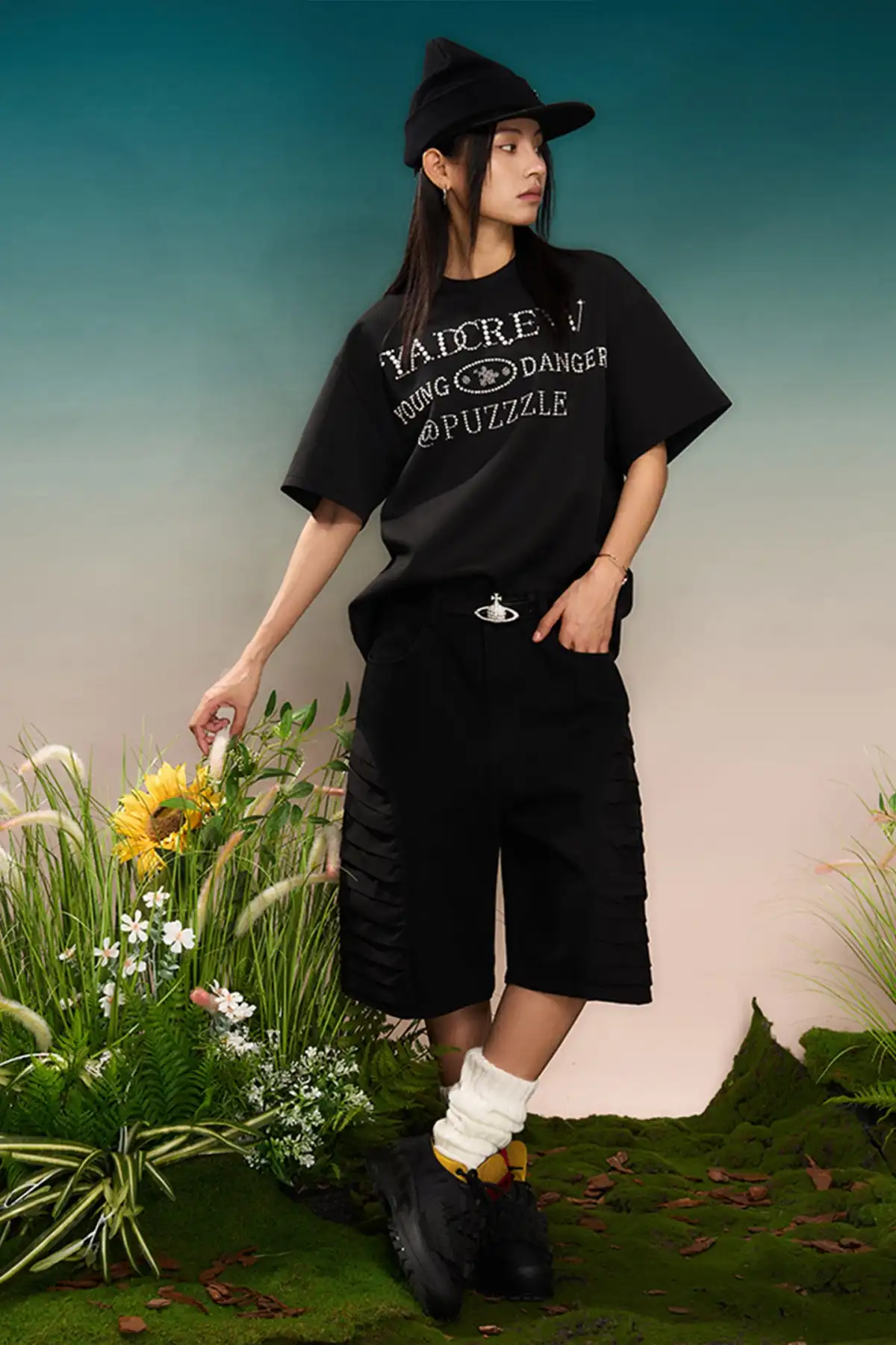YADcrew | Pearl Typography Short-Sleeved T-shirt