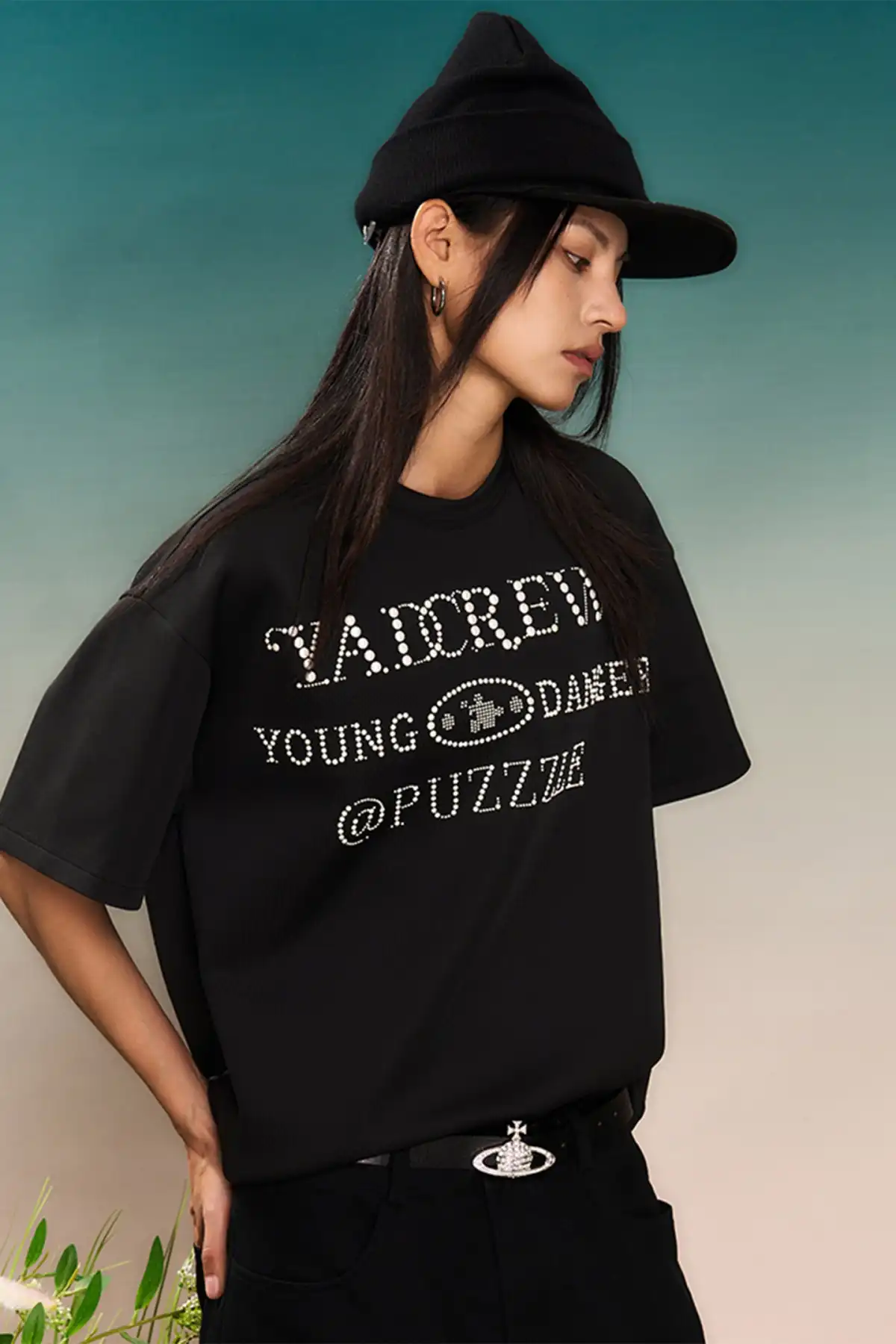 YADcrew | Pearl Typography Short-Sleeved T-shirt