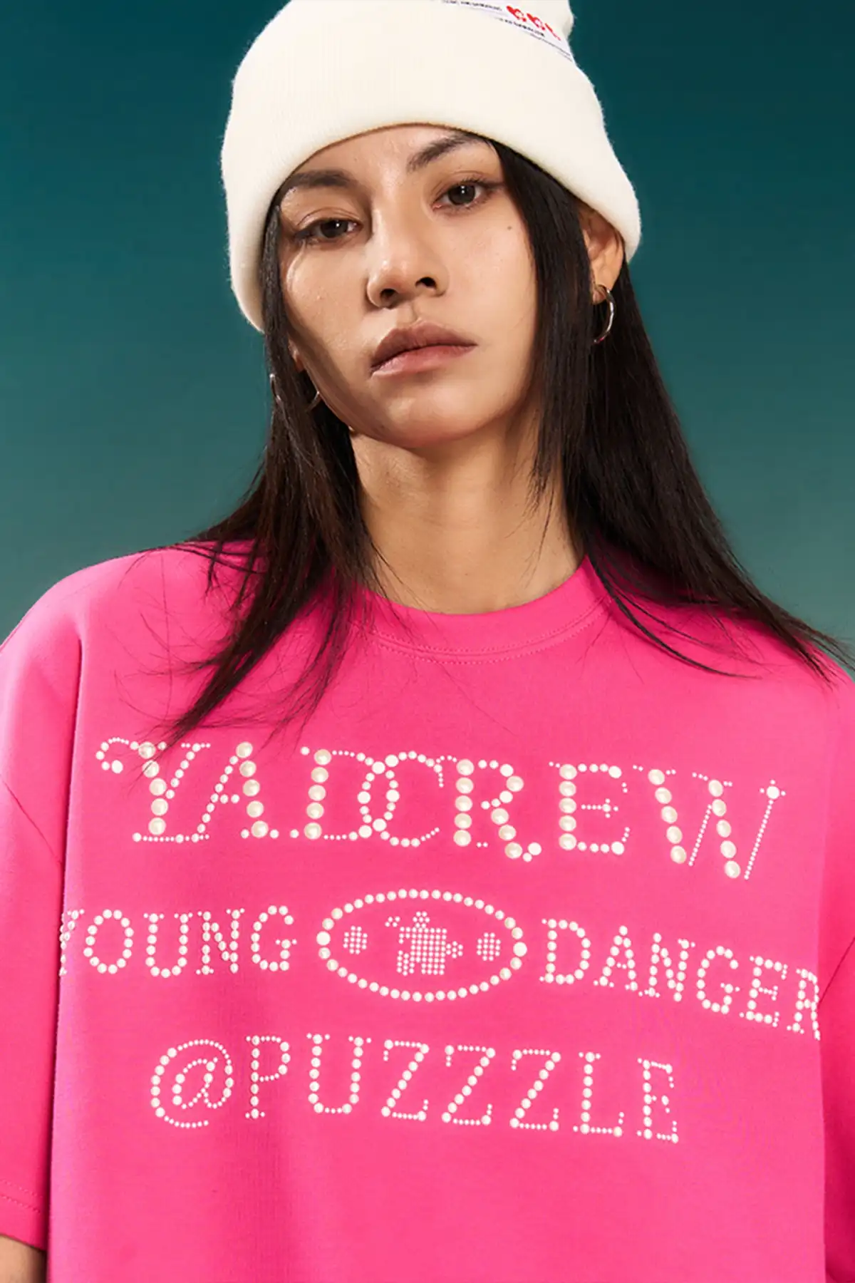 YADcrew | Pearl Typography Short-Sleeved T-shirt