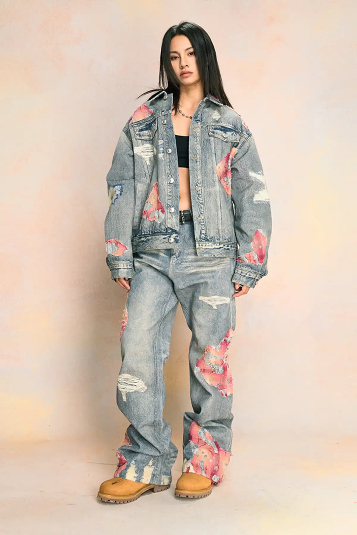 YADcrew | Sunset Cloud Lace Print Jeans