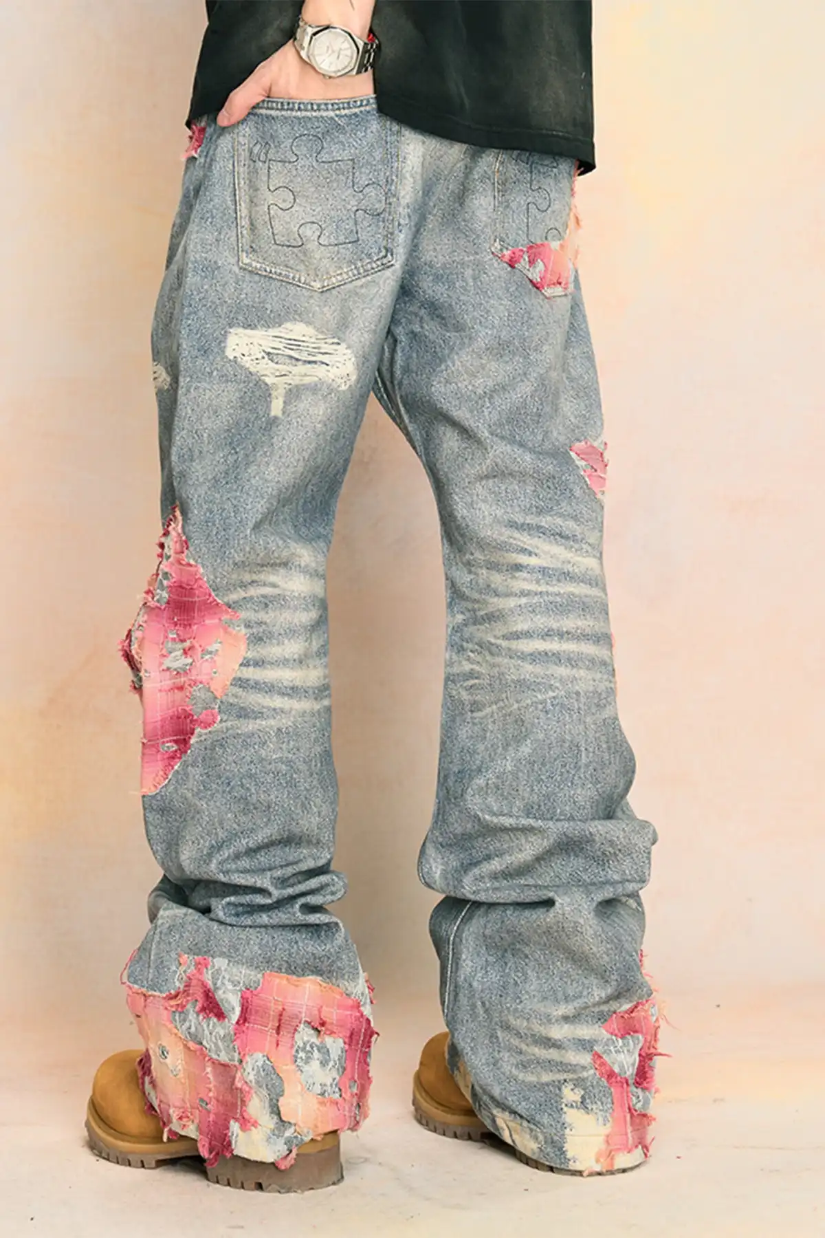 YADcrew | Sunset Cloud Lace Print Jeans