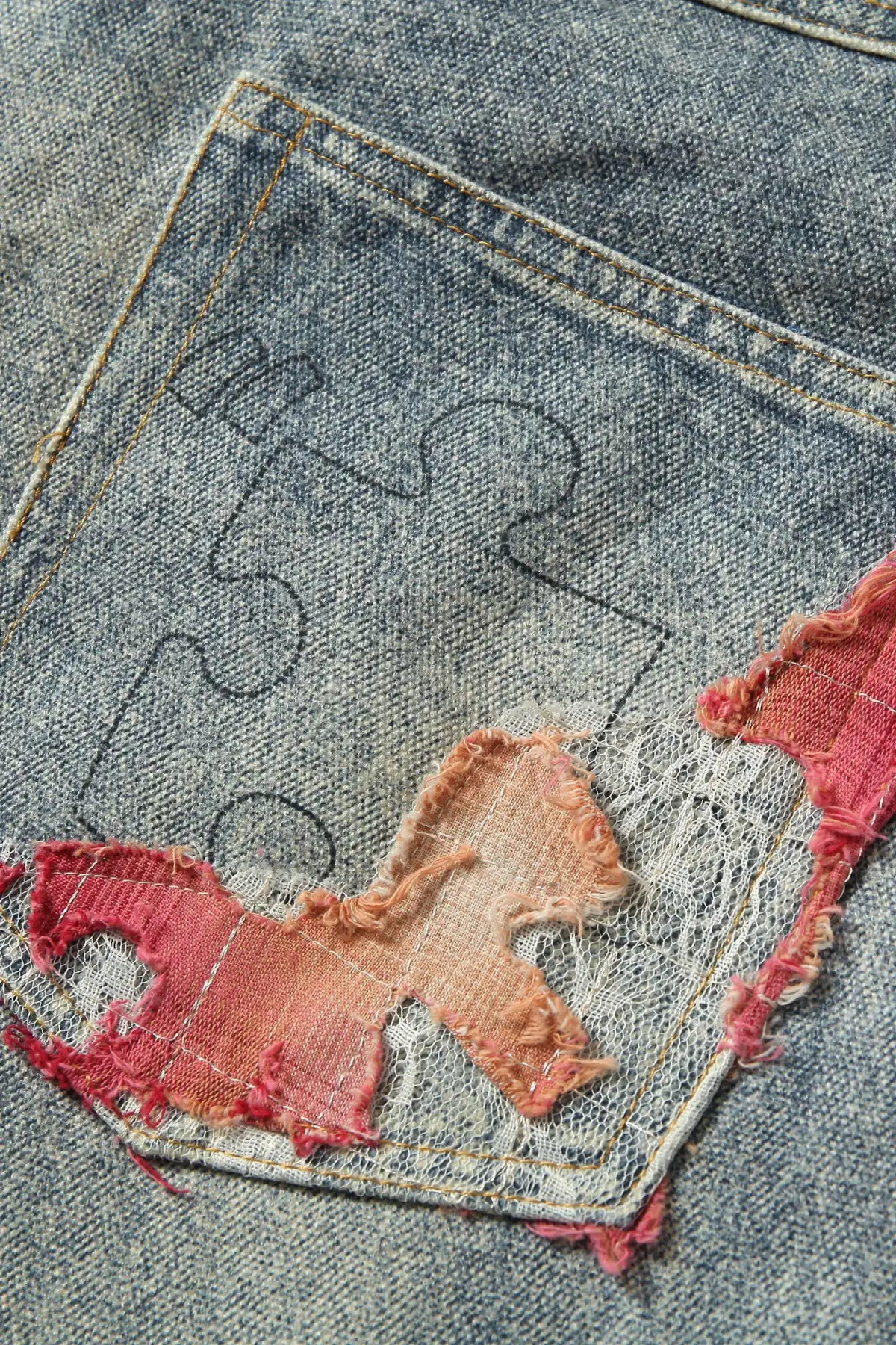 YADcrew | Sunset Cloud Lace Print Jeans