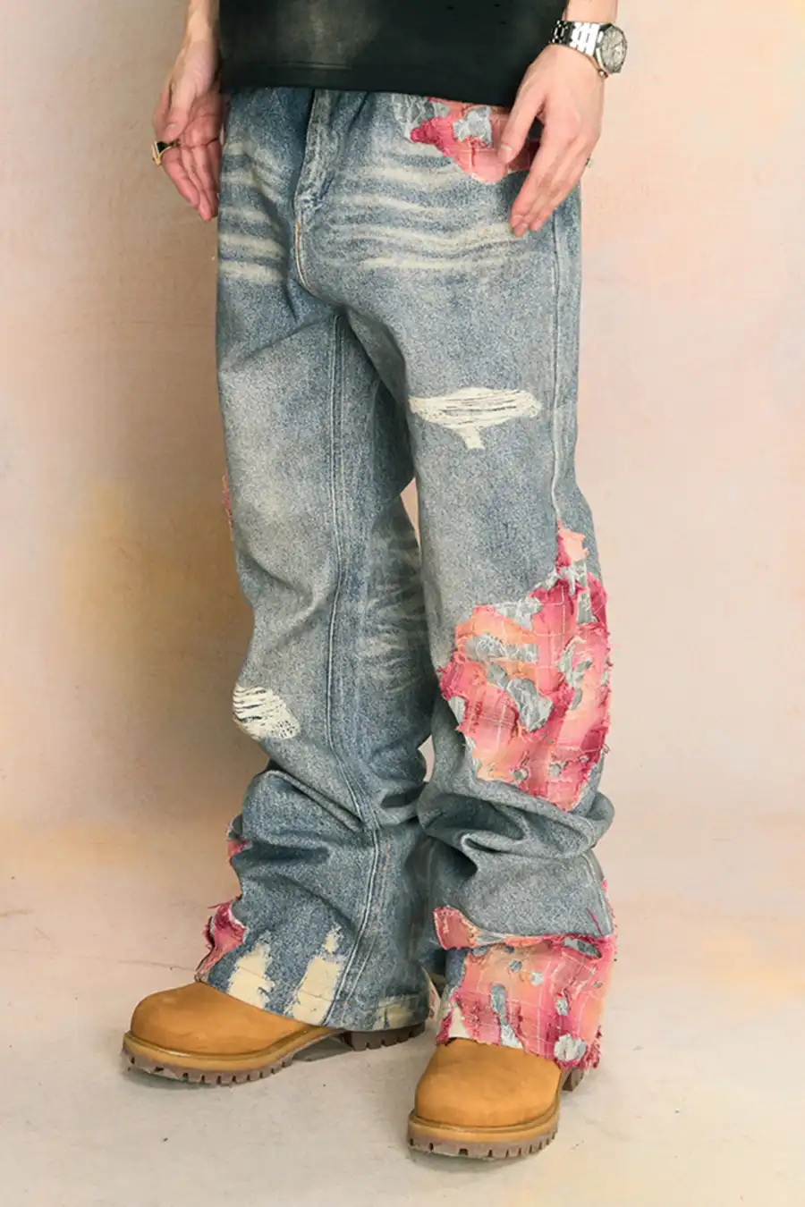 YADcrew | Sunset Cloud Lace Print Jeans - 4