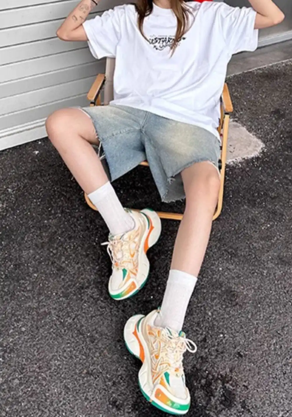 KAALIXTO丨Beige And Orange Color Matching Casual Breathable Dad Shoes