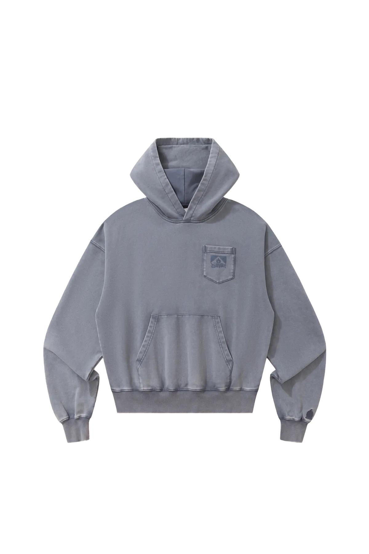 BURNIN* “97’series” worn square logo washed and distressed hooded sweatshirt