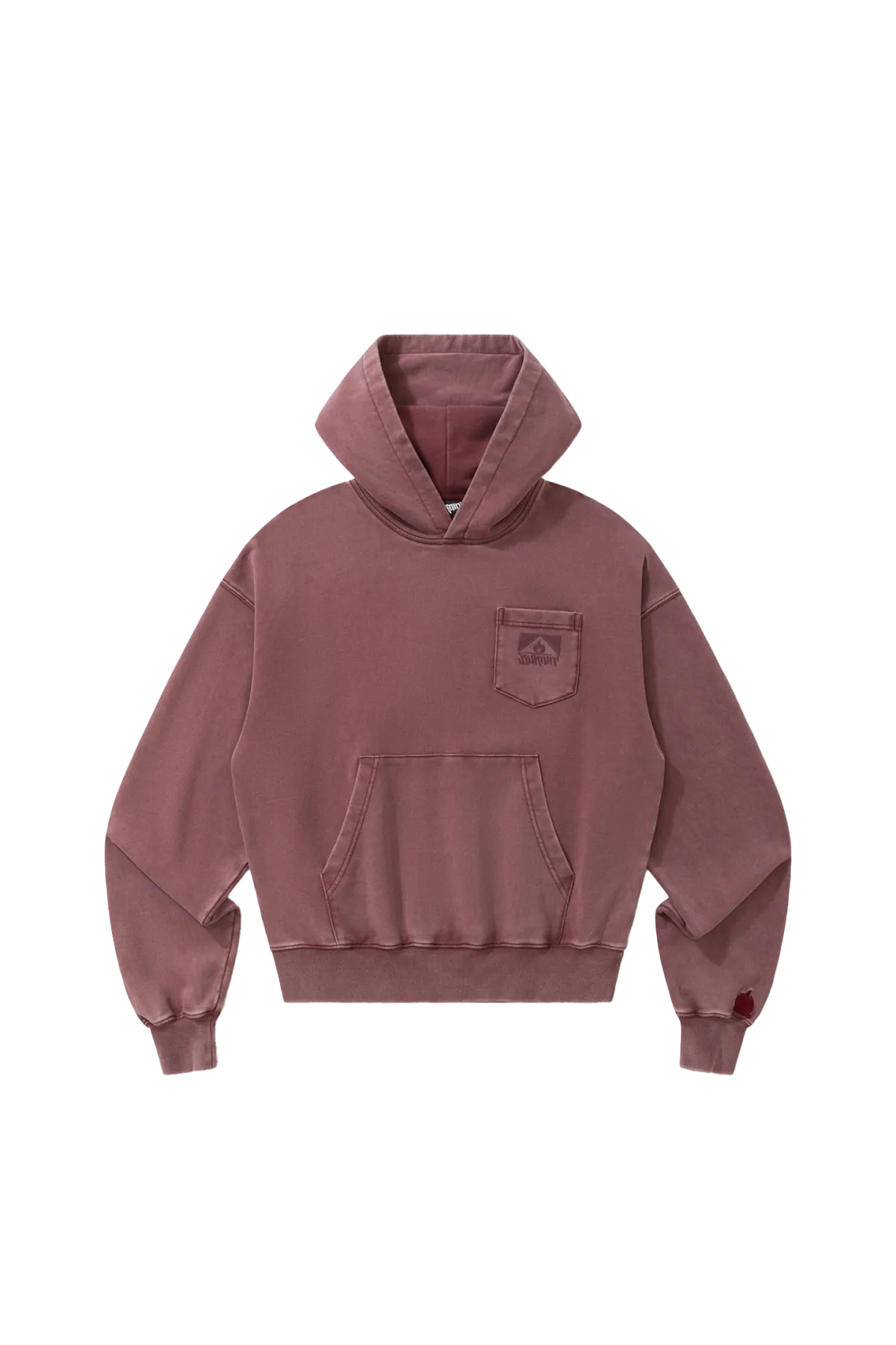 BURNIN* “97’series” worn square logo washed and distressed hooded sweatshirt