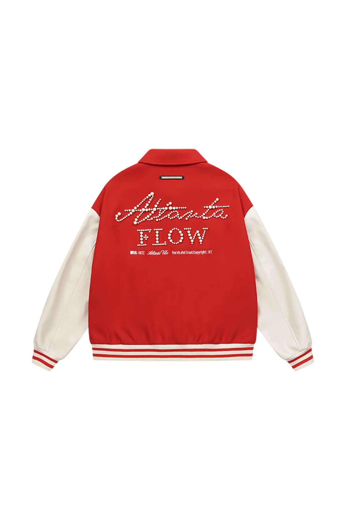 Pearl Embroidery Handwritten Text Lapel Baseball Jacket