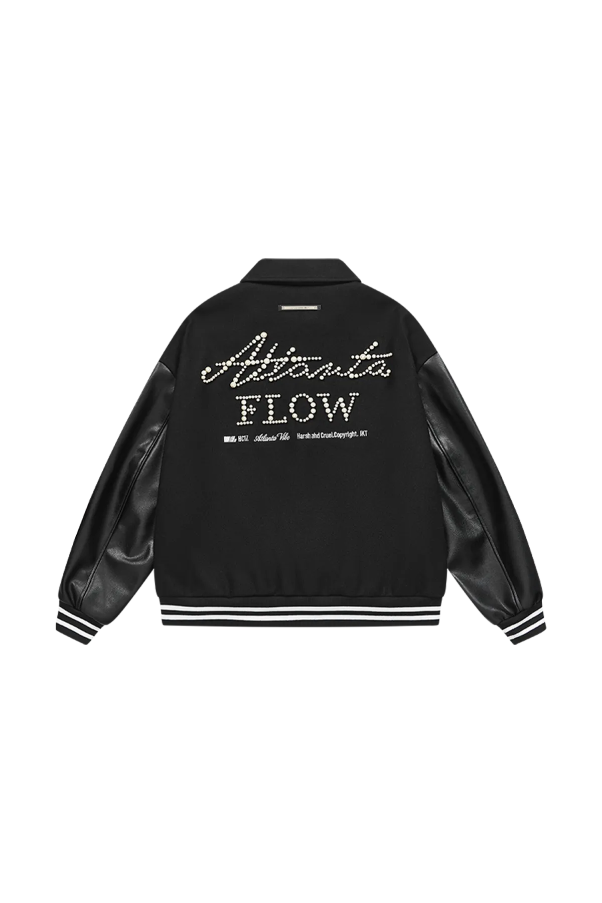 Pearl Embroidery Handwritten Text Lapel Baseball Jacket