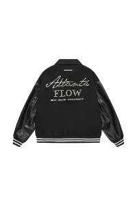 Pearl Embroidery Handwritten Text Lapel Baseball Jacket