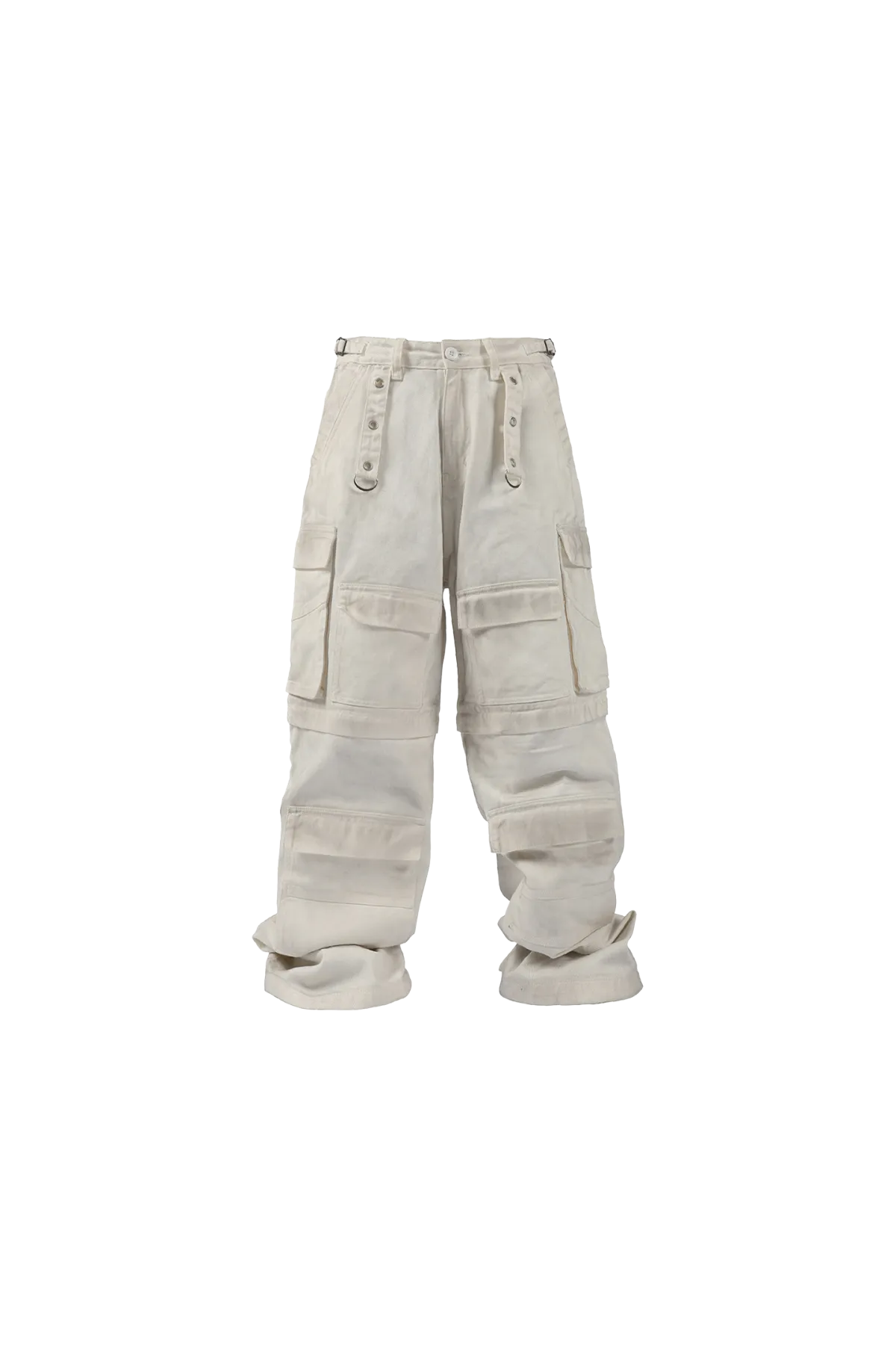 White Distressed Dirty Multi-pocket Detachable Jeans
