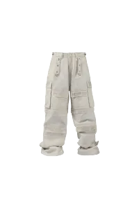 White Distressed Dirty Multi-pocket Detachable Jeans
