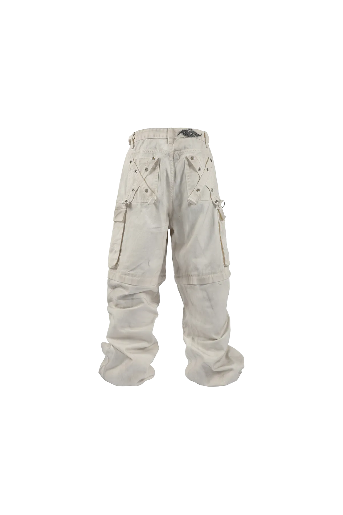 White Distressed Dirty Multi-pocket Detachable Jeans