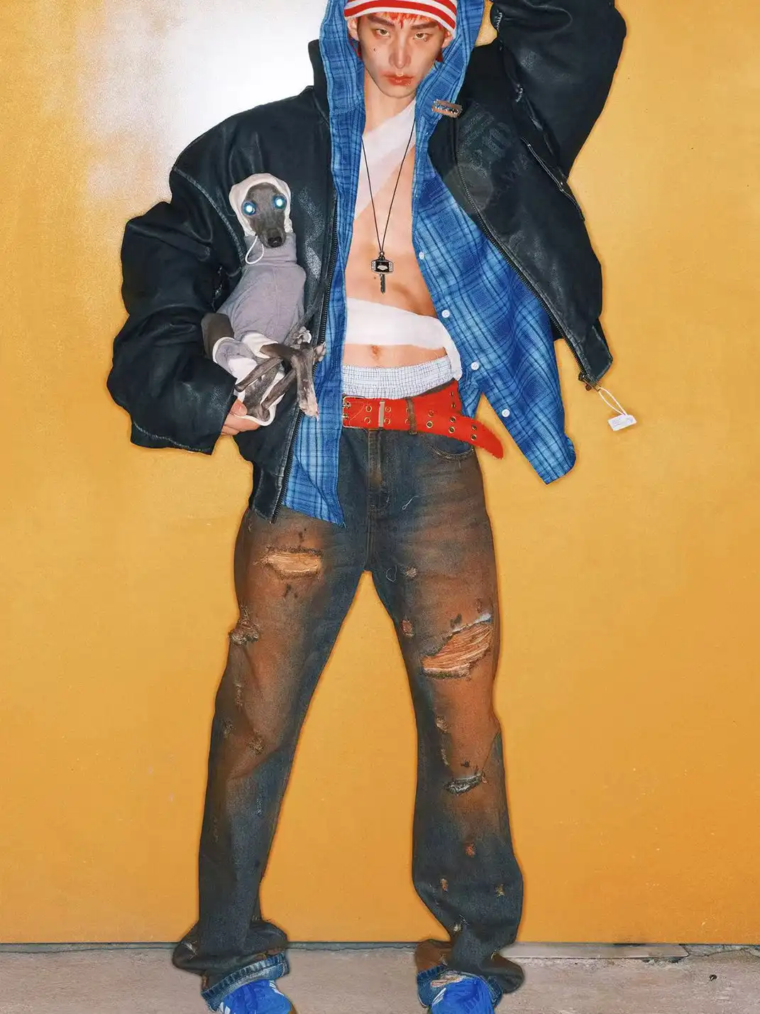 REGEN ZONE | Heavy Distressed Blood Wash Flared Jeans