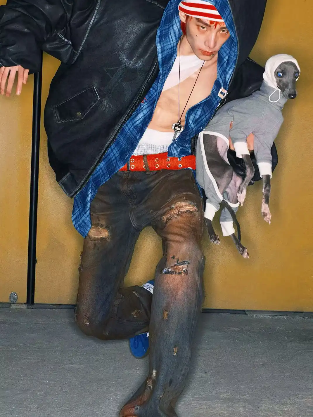 REGEN ZONE | Heavy Distressed Blood Wash Flared Jeans