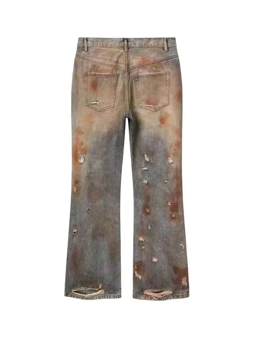REGEN ZONE | Heavy Distressed Blood Wash Flared Jeans