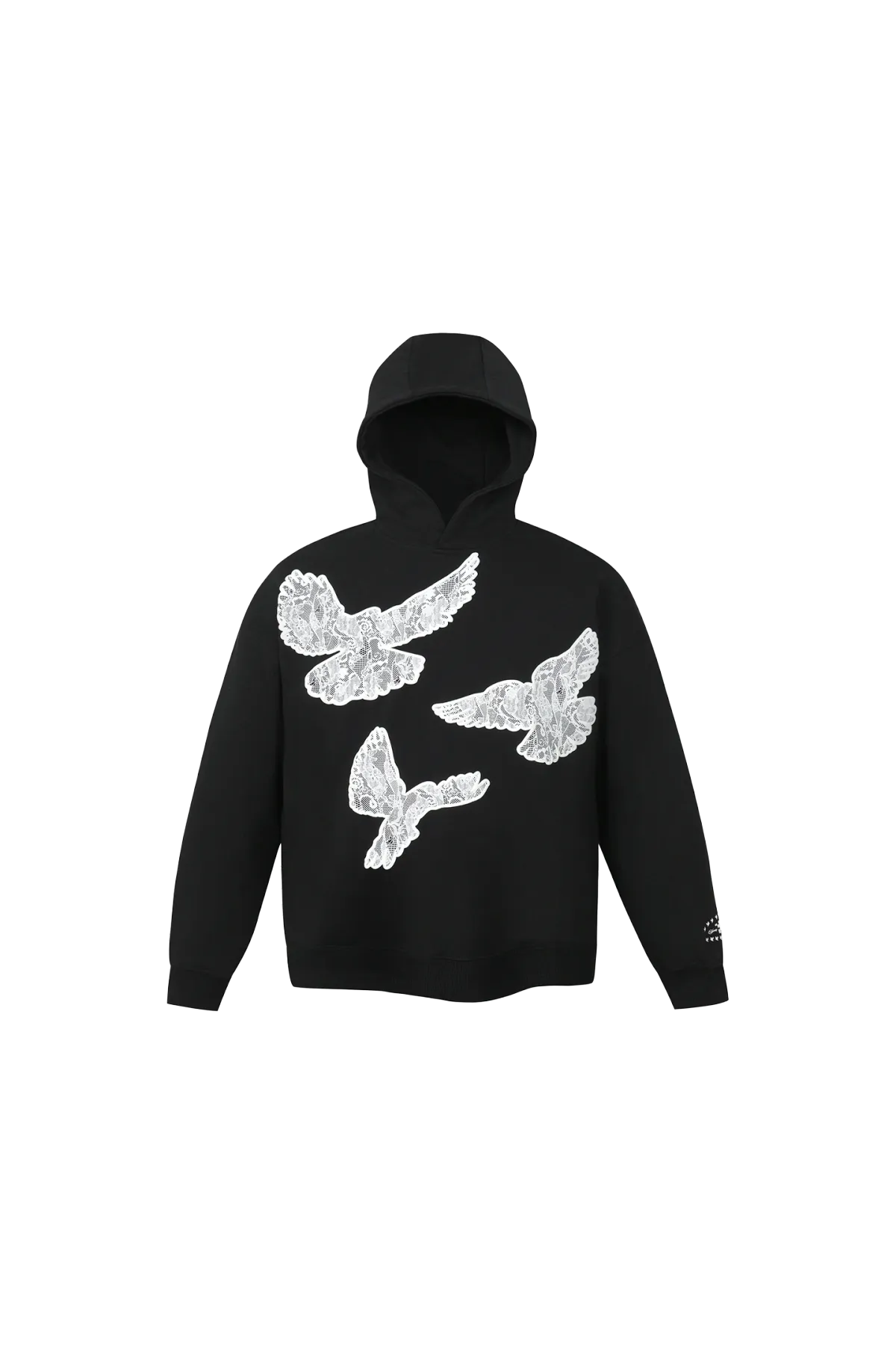 YADcrew | Black Printed Lace Foam Peace Dove Hoodies