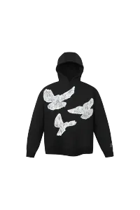 YADcrew | Black Printed Lace Foam Peace Dove Hoodies